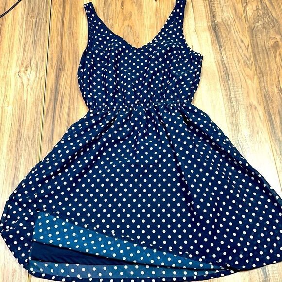 Divided Navy/white polka dot sleeveless mini summer dress. Size 4 - Picture 1 of 8